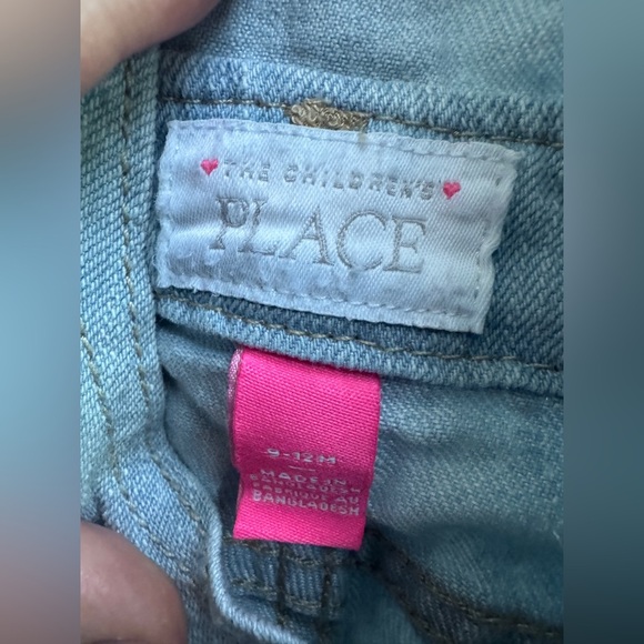 NWOT Children’s Place 9-12M Blue Jean Overalls Girls with Floral Frills - Picture 3 of 6